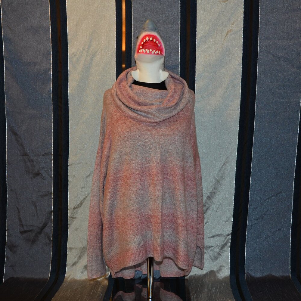 American Eagle Cowl Neck Sweater Women Large Super Soft Knit Striped Pastel Pink